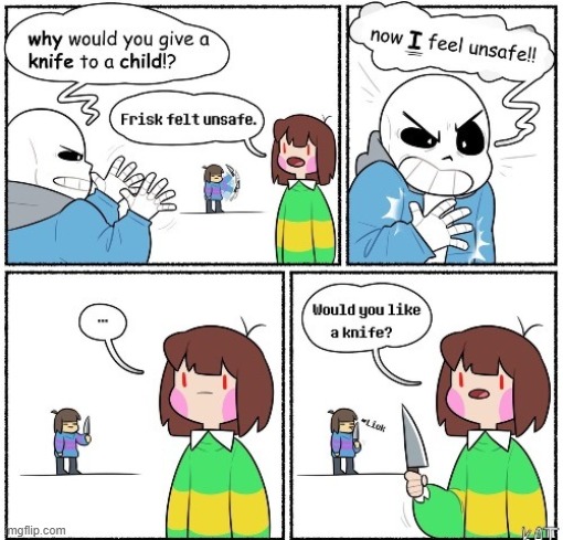 image tagged in sans undertale,frisk,chara,knife | made w/ Imgflip meme maker