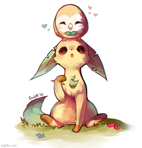 Cute leafeon and Rowlet | image tagged in cute leafeon and rowlet | made w/ Imgflip meme maker