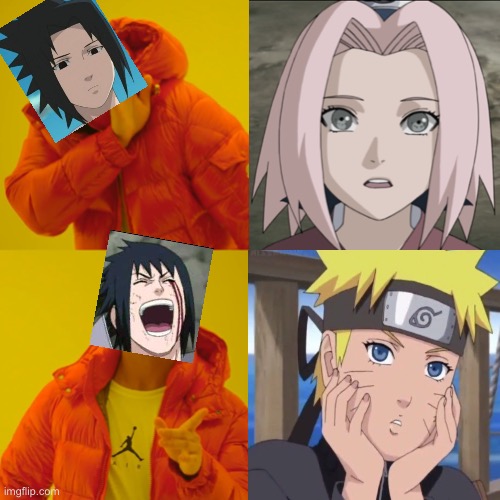 Sasuke: No, Useless Sakura; Sasuke: Yes, Naruto | image tagged in memes,drake hotline bling,sasuke,sakura,naruto,naruto shippuden | made w/ Imgflip meme maker
