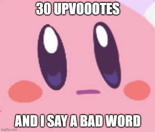 its a special bad word | 30 UPVOOOTES; AND I SAY A BAD WORD | image tagged in blank kirby face,idk,im bored | made w/ Imgflip meme maker