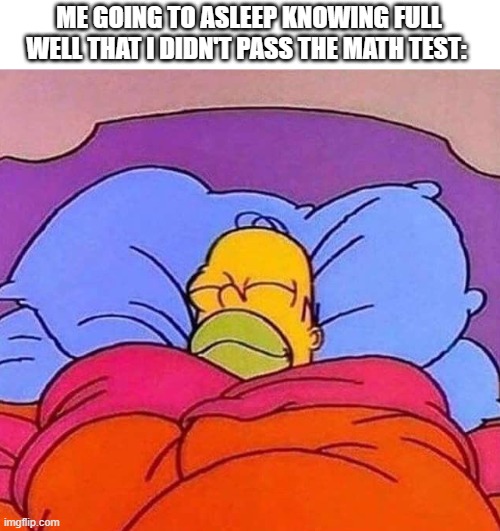 We've had this happen to us | ME GOING TO ASLEEP KNOWING FULL WELL THAT I DIDN'T PASS THE MATH TEST: | image tagged in homer simpson sleeping peacefully,funny,funny memes,memes,just a tag,stop reading the tags | made w/ Imgflip meme maker
