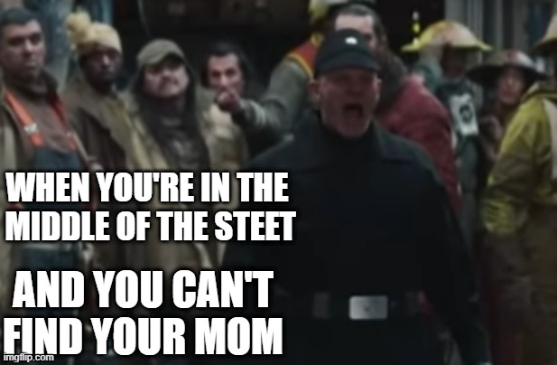 Screaming in the street | WHEN YOU'RE IN THE 
MIDDLE OF THE STEET; AND YOU CAN'T FIND YOUR MOM | image tagged in star wars,confused screaming | made w/ Imgflip meme maker