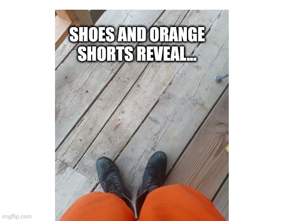 hi | SHOES AND ORANGE SHORTS REVEAL... | image tagged in shoes,shorts | made w/ Imgflip meme maker