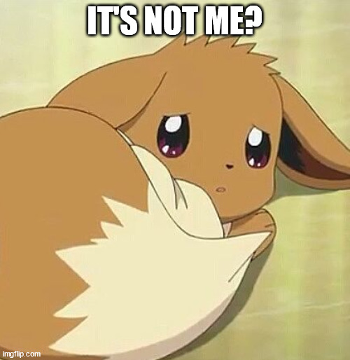 Scared Eevee | IT'S NOT ME? | image tagged in scared eevee | made w/ Imgflip meme maker