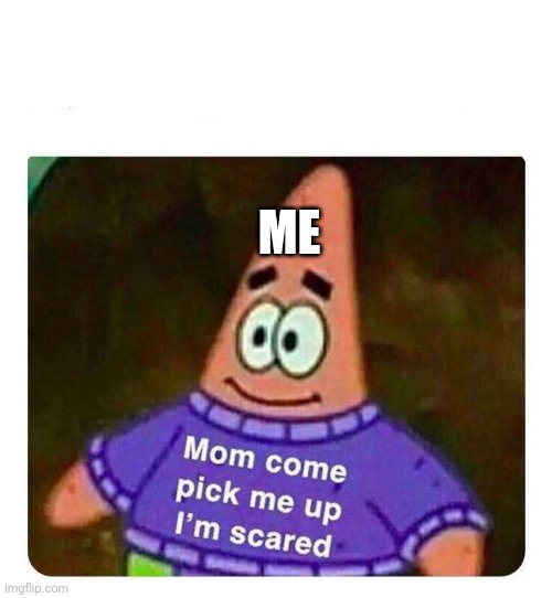 Patrick Mom come pick me up I'm scared | ME | image tagged in patrick mom come pick me up i'm scared | made w/ Imgflip meme maker