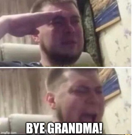 Crying salute | BYE GRANDMA! | image tagged in crying salute | made w/ Imgflip meme maker