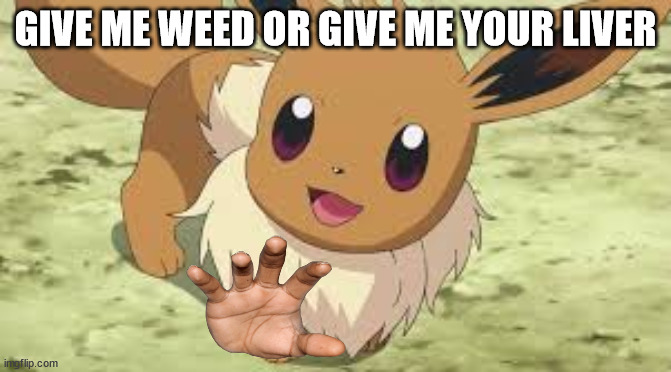 Eevee | GIVE ME WEED OR GIVE ME YOUR LIVER | image tagged in eevee | made w/ Imgflip meme maker