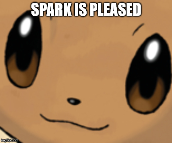 eevee face | SPARK IS PLEASED | image tagged in eevee face | made w/ Imgflip meme maker