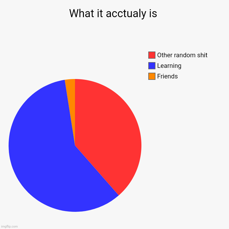 What it acctualy is | Friends, Learning, Other random shit | image tagged in charts,pie charts | made w/ Imgflip chart maker