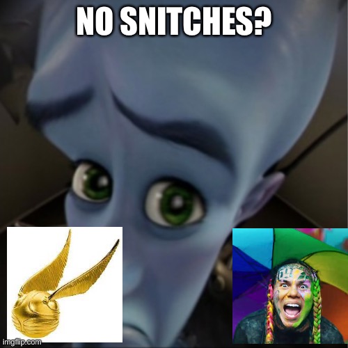 Megamind peeking | NO SNITCHES? | image tagged in megamind peeking | made w/ Imgflip meme maker