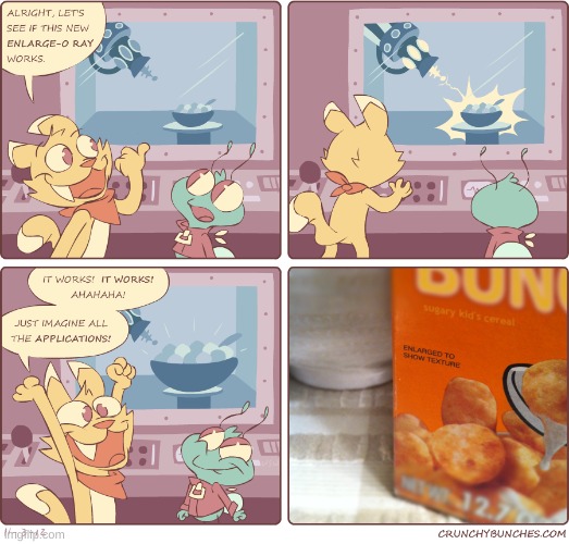 Enlarged to show texture | image tagged in cereal,texture,enlarge ray | made w/ Imgflip meme maker