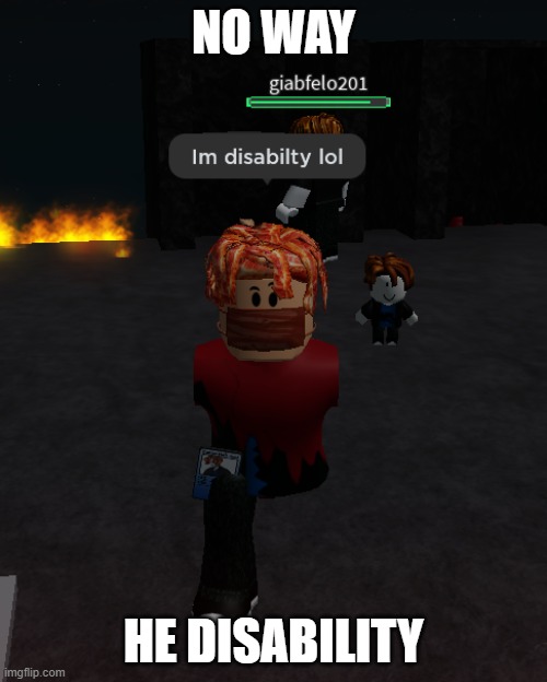 My goofy ahh roblox character is disable | NO WAY; HE DISABILITY | image tagged in goofy ahh bacon disabed | made w/ Imgflip meme maker