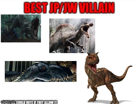 I was thinking about the Giganotosaurus in JWD, but I think Ripper did good atleast | image tagged in jurassic park,jurassic world,dinosaur,hybrid,villain | made w/ Imgflip meme maker
