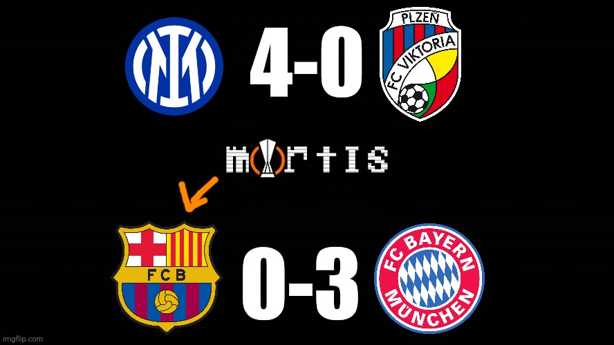 Barcelona = MORTIS! | 4-0; 0-3 | image tagged in barcelona,bayern munich,inter,mortis,champions league,memes | made w/ Imgflip meme maker