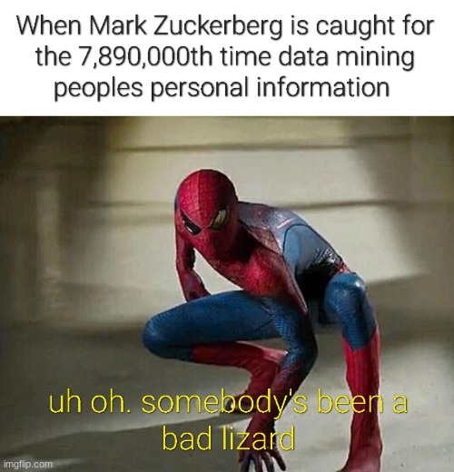 L    I    Z    A    R    D | image tagged in spiderman,mark zuckerberg | made w/ Imgflip meme maker