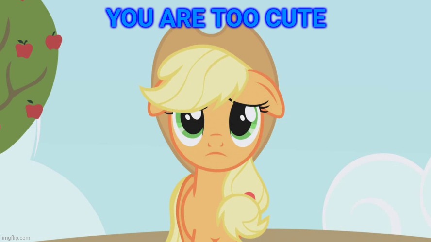 Applejack sad | YOU ARE TOO CUTE | image tagged in applejack sad | made w/ Imgflip meme maker