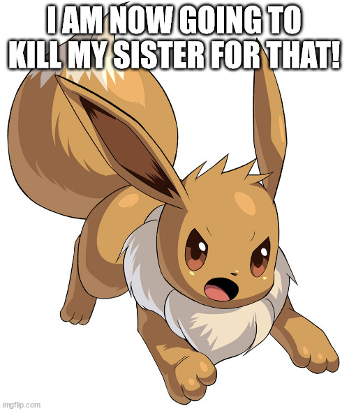 Angry Eevee | I AM NOW GOING TO KILL MY SISTER FOR THAT! | image tagged in angry eevee | made w/ Imgflip meme maker