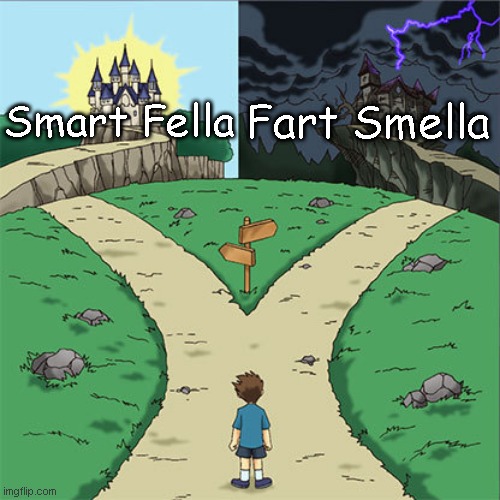Two Paths | Fart Smella; Smart Fella | image tagged in two paths,smart fella,fart smella | made w/ Imgflip meme maker
