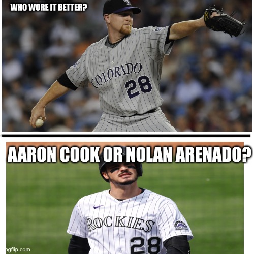 WHO WORE IT BETTER? AARON COOK OR NOLAN ARENADO? | image tagged in entertainer28 | made w/ Imgflip meme maker