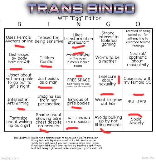 Bingo | image tagged in transfem bingo blank | made w/ Imgflip meme maker