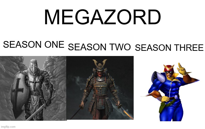 Megazords be like | MEGAZORD; SEASON ONE; SEASON TWO; SEASON THREE | image tagged in power rangers | made w/ Imgflip meme maker