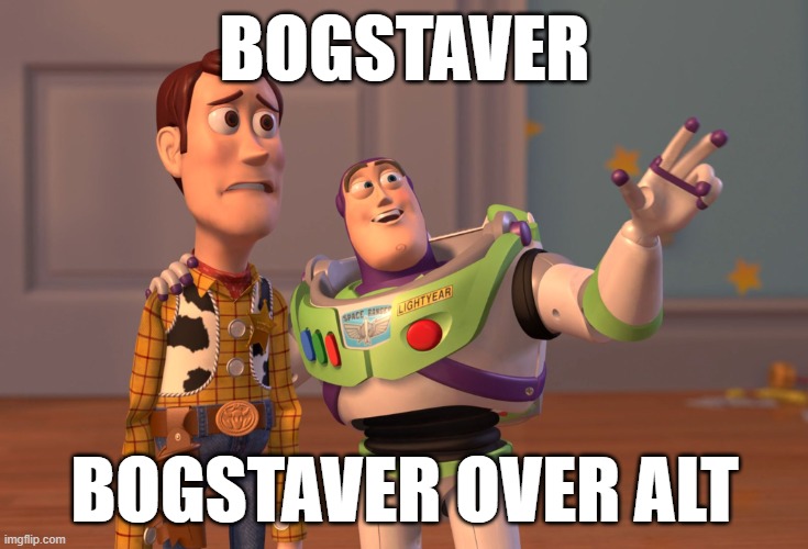 X, X Everywhere Meme | BOGSTAVER; BOGSTAVER OVER ALT | image tagged in memes,x x everywhere | made w/ Imgflip meme maker