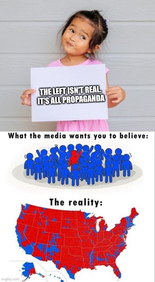 THE LEFT ISN'T REAL.
 IT'S ALL PROPAGANDA | image tagged in funny memes | made w/ Imgflip meme maker