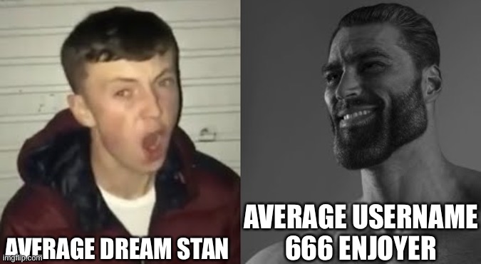 Average Enjoyer meme | AVERAGE DREAM STAN; AVERAGE USERNAME 666 ENJOYER | image tagged in average enjoyer meme,youtube | made w/ Imgflip meme maker