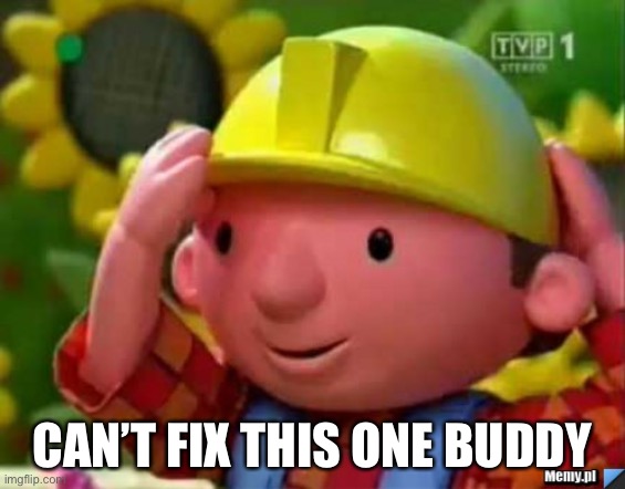 Bob Budowniczy Builder | CAN’T FIX THIS ONE BUDDY | image tagged in bob budowniczy builder | made w/ Imgflip meme maker