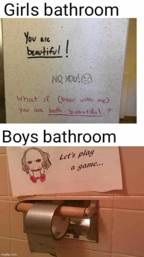 image tagged in bathrooms,bathroom humor,bathroom stall,boys vs girls,girls vs boys | made w/ Imgflip meme maker