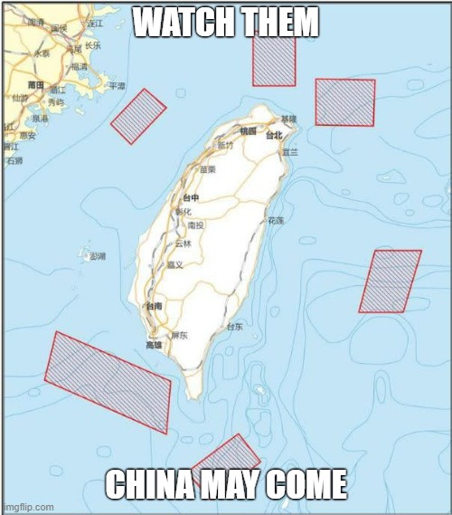 As the Chinese politics spin right round into Taiwan's unfavourability | WATCH THEM; CHINA MAY COME | image tagged in surrounded by threats yet don t care,china,taiwan | made w/ Imgflip meme maker