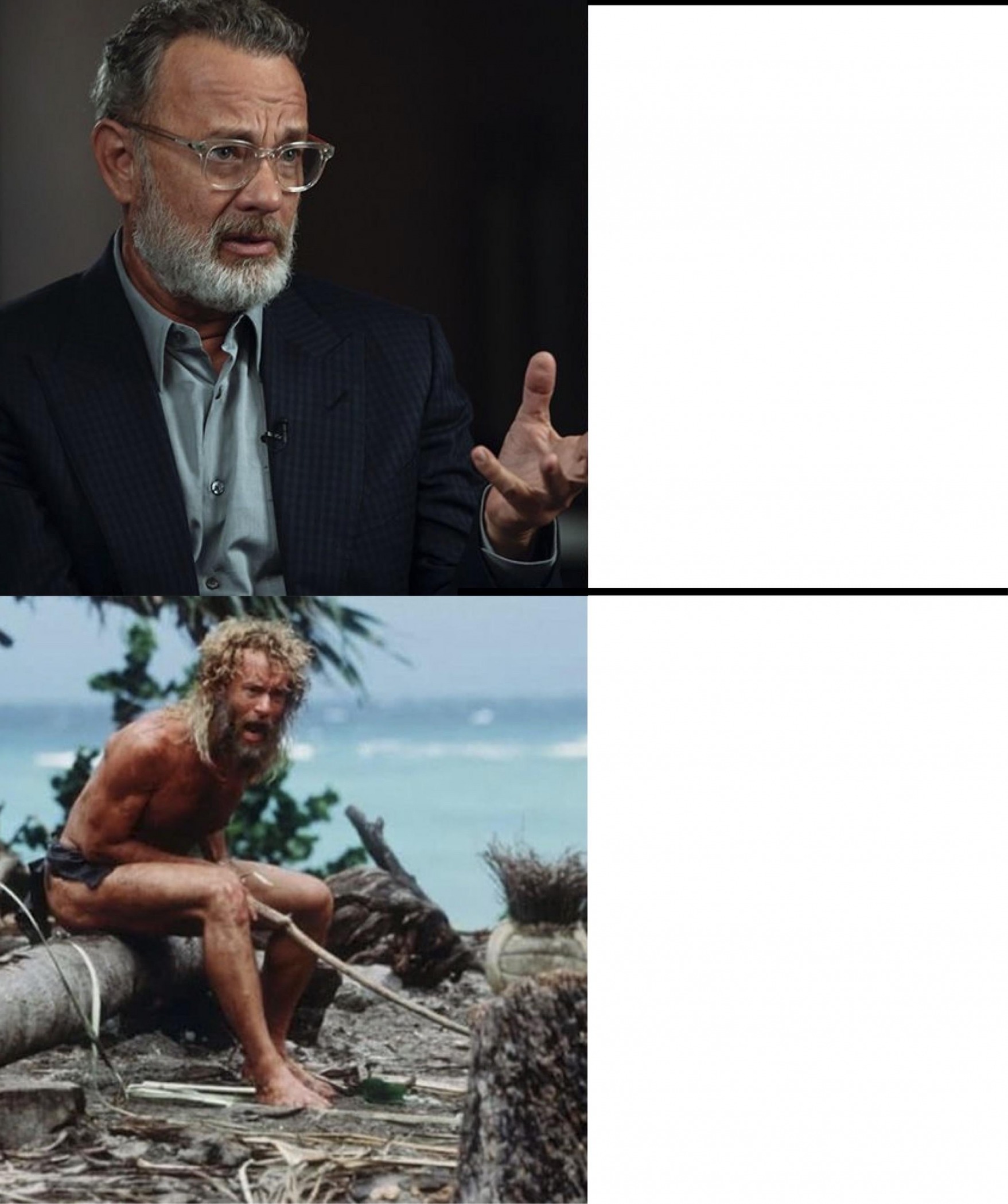 Two Versions of Tom Hanks Blank Meme Template