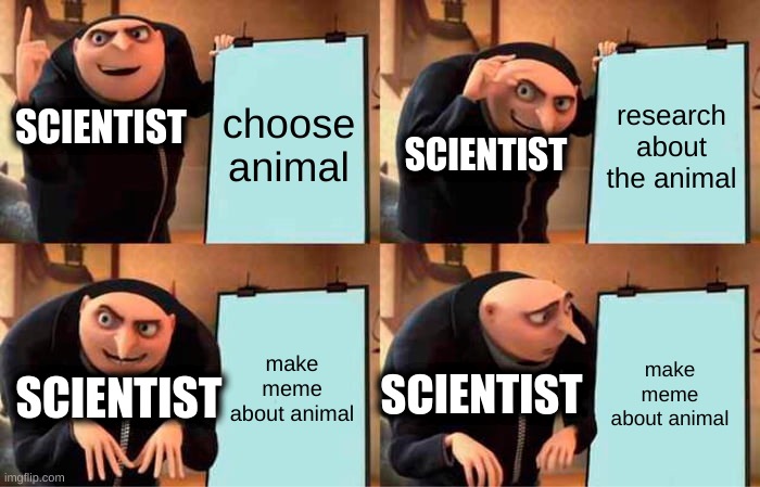 Gru's Plan Scientist in 1700's | choose animal; research about the animal; SCIENTIST; SCIENTIST; make meme about animal; make meme about animal; SCIENTIST; SCIENTIST | image tagged in memes,gru's plan | made w/ Imgflip meme maker