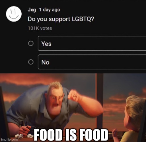 FOOD IS FOOD | image tagged in math is math | made w/ Imgflip meme maker