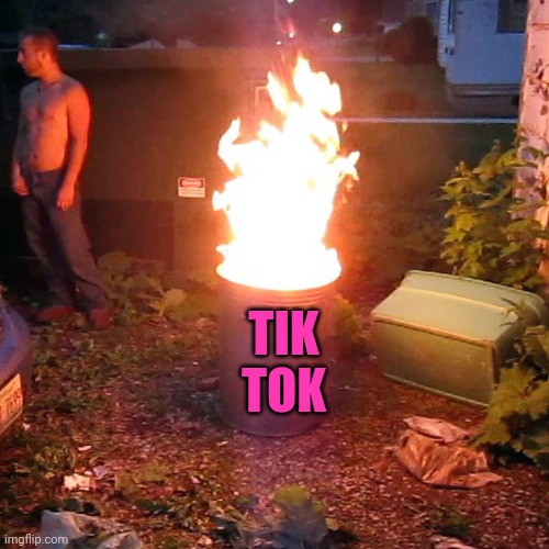 Stop standing that close to tik tok! | TIK TOK | image tagged in trash can fire,tiktok sucks,yes | made w/ Imgflip meme maker