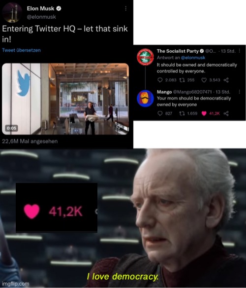 A good your momma joke | image tagged in i love democracy,memes,unfunny | made w/ Imgflip meme maker
