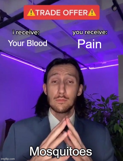 Trade Offer | Your Blood; Pain; Mosquitoes | image tagged in trade offer | made w/ Imgflip meme maker