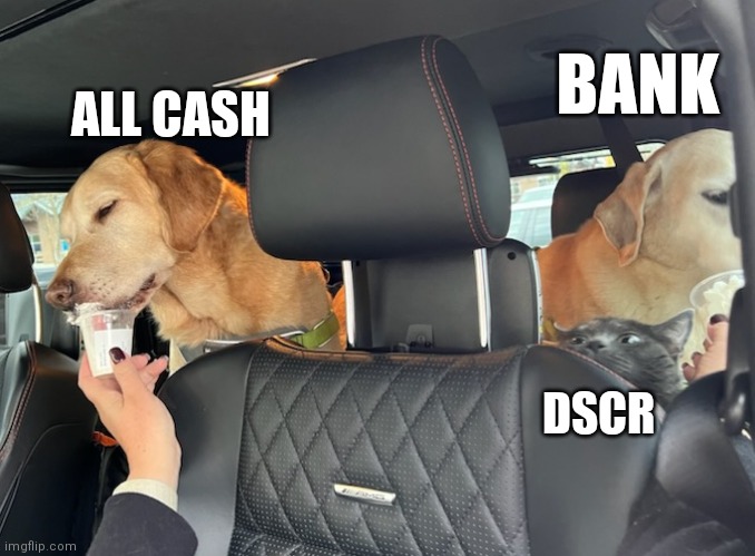 Real estate buyers | BANK; ALL CASH; DSCR | image tagged in cat,dog | made w/ Imgflip meme maker
