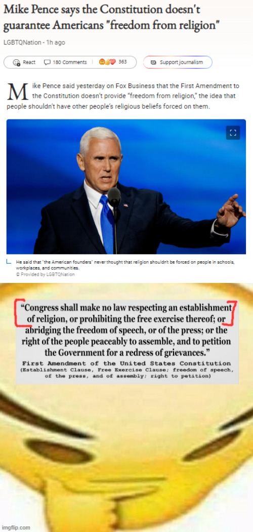"Republicans respect the Constitution" Also Republicans: | image tagged in mike pence christian nationalist,first amendment free exercise clause | made w/ Imgflip meme maker