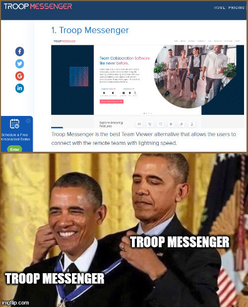 Troop Messenger is sus | TROOP MESSENGER; TROOP MESSENGER | image tagged in obama medal | made w/ Imgflip meme maker