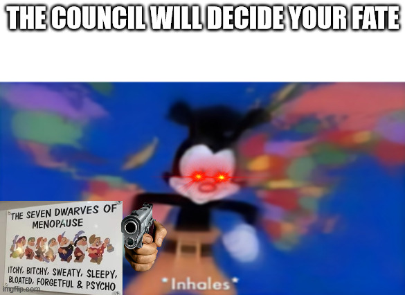 i hate seven dwarf memes | THE COUNCIL WILL DECIDE YOUR FATE | image tagged in yakko inhale,idk why i just do | made w/ Imgflip meme maker