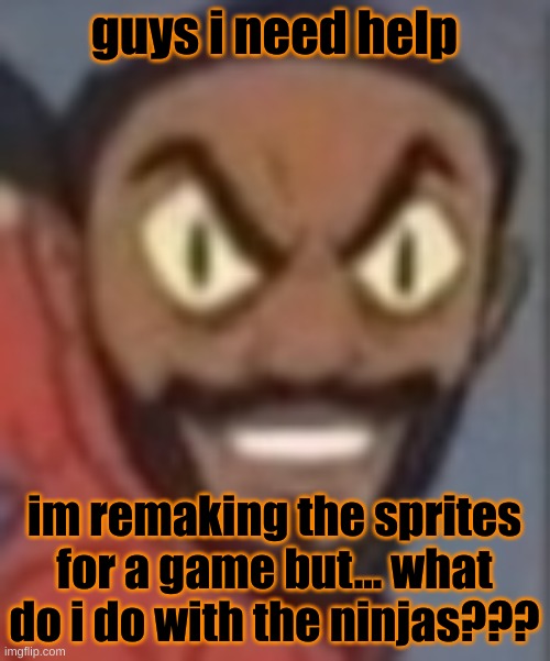 goofy ass | guys i need help; im remaking the sprites for a game but... what do i do with the ninjas??? | image tagged in goofy ass | made w/ Imgflip meme maker