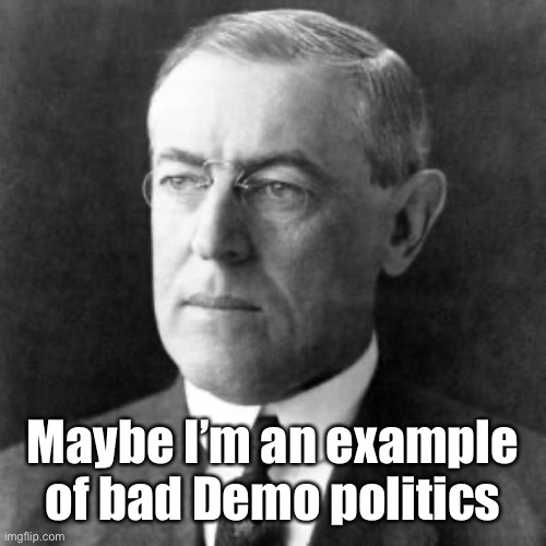 Woodrow Wilson | Maybe I’m an example of bad Demo politics | image tagged in woodrow wilson | made w/ Imgflip meme maker