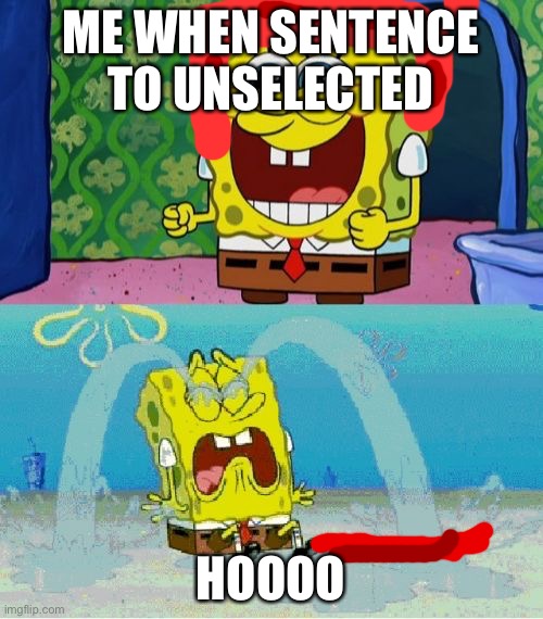 Hi | ME WHEN SENTENCE TO UNSELECTED; HOOOO | image tagged in spongebob happy and sad | made w/ Imgflip meme maker