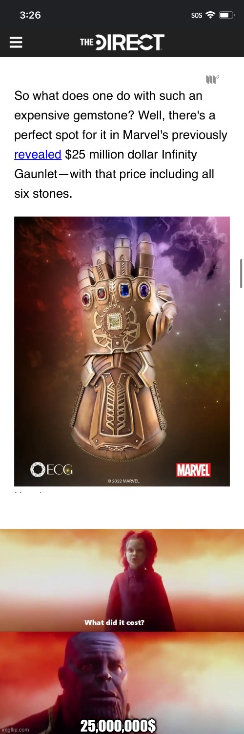 I found my christmas present | 25,000,000$ | image tagged in thanos what did it cost | made w/ Imgflip meme maker