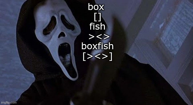 real (help) | box 
[]
fish
 ><>
boxfish
[><>] | image tagged in ghostface solos | made w/ Imgflip meme maker