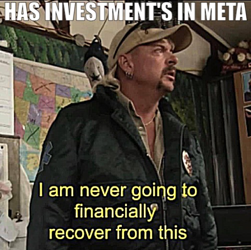 DOESN'T LOOK LIKE THIS IS WORKING AS IT SHOULD | HAS INVESTMENT'S IN META | image tagged in i am never going to financially recover from this,meme | made w/ Imgflip meme maker