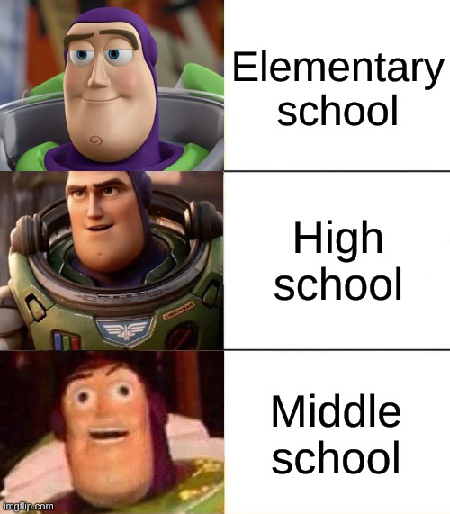 Better, best, blurst lightyear edition | Elementary school; High school; Middle school | image tagged in better best blurst lightyear edition | made w/ Imgflip meme maker