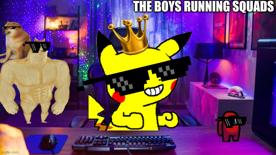 Pika Dude, Small dog and Big Dog, And Red | THE BOYS RUNNING SQUADS | image tagged in pikachu | made w/ Imgflip meme maker