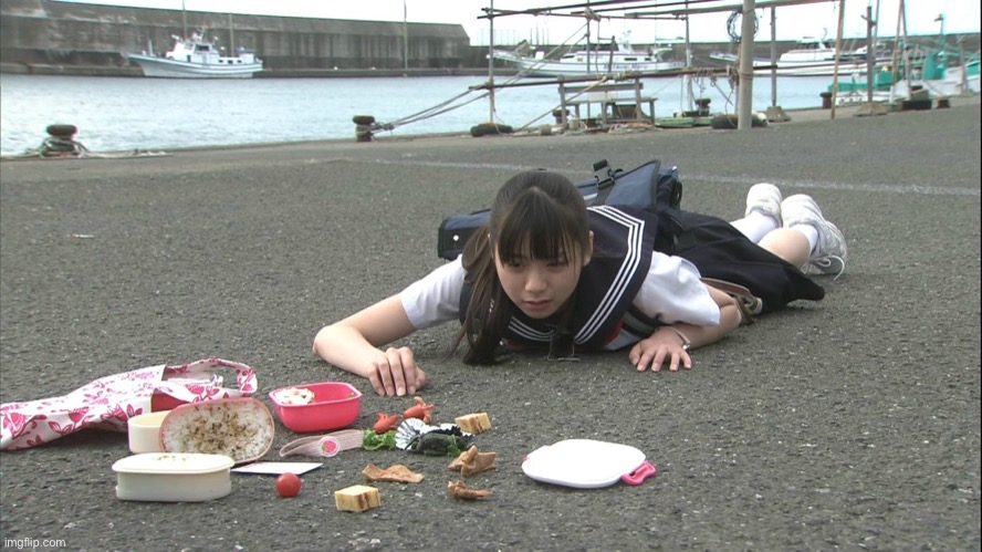 Schoolgirl Spilling Her Lunch | image tagged in schoolgirl spilling her lunch | made w/ Imgflip meme maker